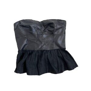 Rebecca Taylor Black Strapless Lamb Leather Peplum Top